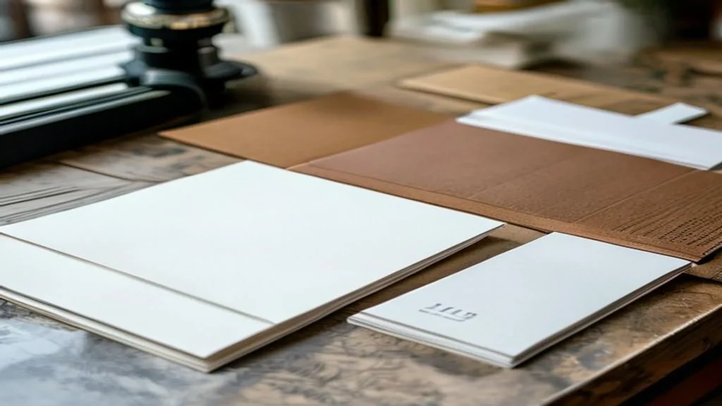 Muestras de papel couché, opalina y kraft en abanico